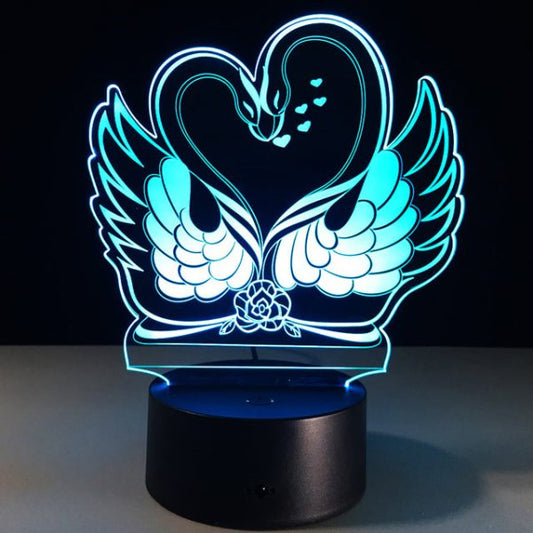 3d Amazing Optical Illusion Led Light Night Table Lamp-Swan Love Heart